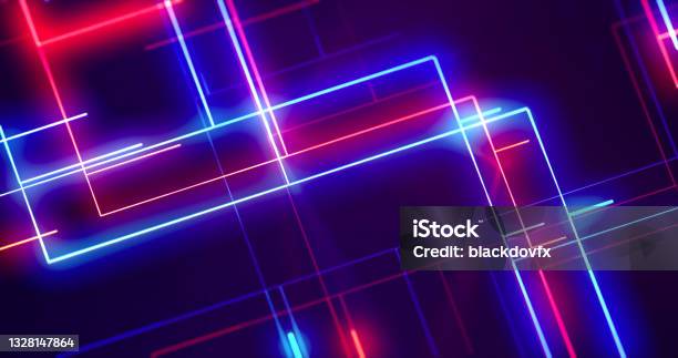 Neon Abstract Background Stock Photo - Download Image Now - Laser, Backgrounds, Synthwave Style