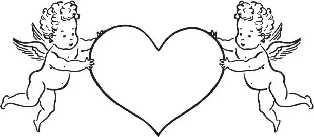 Vector illustration of Cupid and Heart Border