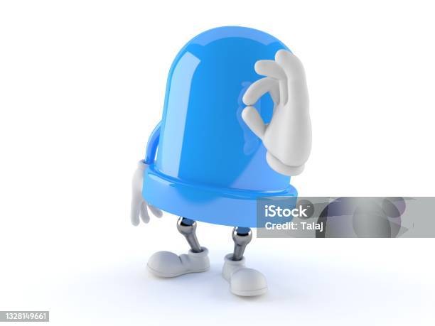 Led Character With Ok Gesture Stock Photo - Download Image Now - Agreement, Blue, Cartoon