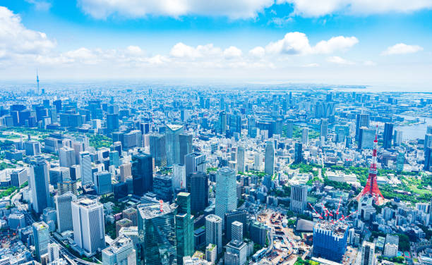 tokio - tokyo prefecture tokyo tower japan cityscape fotografías e imágenes de stock