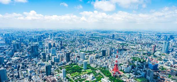 tóquio - tokyo prefecture skyline japan panoramic - fotografias e filmes do acervo