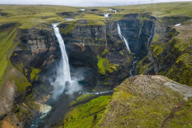 istock Aerial view of Haifoss, Iceland second highest waterfall and Granni waterfall in background fallen into deep canyon. Travel to Iceland. Beauty of nature concept background 1328152187