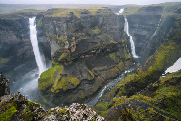 istock Haifoss, Iceland second highest waterfall and Granni waterfall in background fallen into deep canyon. Travel to Iceland. Beauty of nature concept background. 1328152252