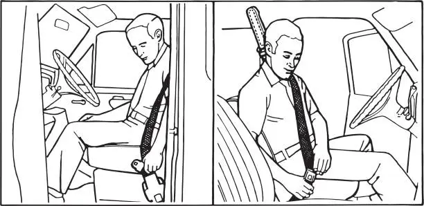 Vector illustration of Man Using Seatbelt