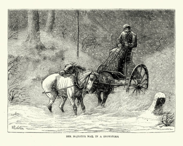 istock Postman driving through snowstorm to deliver the mail, Victorian, 1870s, 19th Century 1328154945