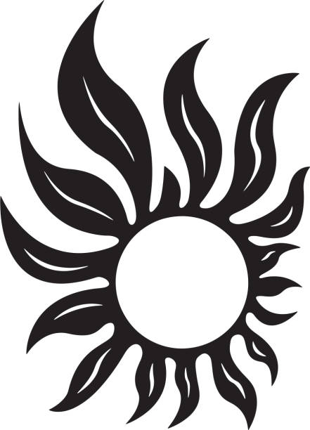ilustrações, clipart, desenhos animados e ícones de sol flamejante - sun sunlight symbol flame