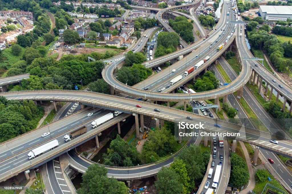 Spaghetti Junction M6 Motorway, Birmingham, England, UK Aerial view of congestion at Spaghetti Junction in Birmingham, England, UK UK Stock Photo