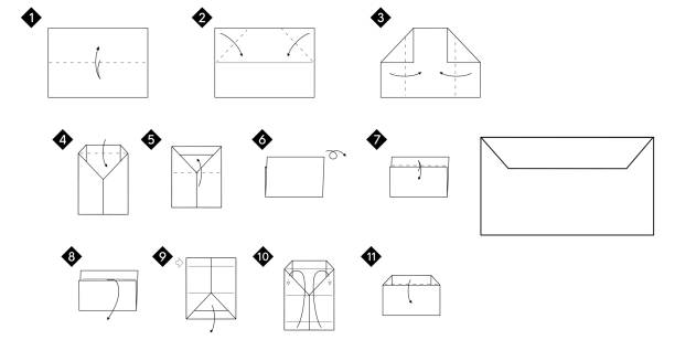 How to make a origami envelope vector illustration How to make a origami envelope vector illustration. Monochrome black line step by step DIY instruction. origami instructions stock illustrations