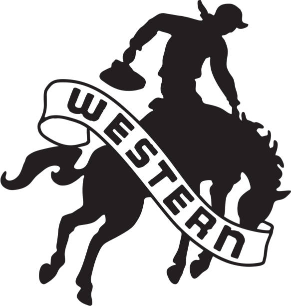 illustrations, cliparts, dessins animés et icônes de homme à cheval - cowboy rodeo wild west bucking bronco