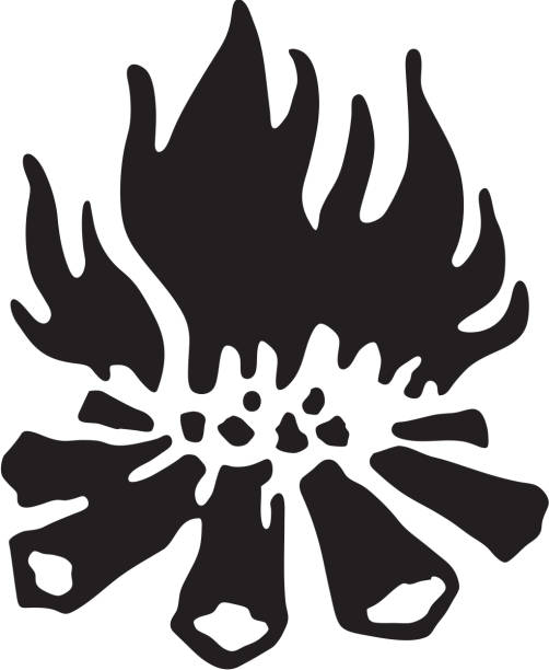 ilustrações, clipart, desenhos animados e ícones de fogueira - computer icon flame symbol black and white