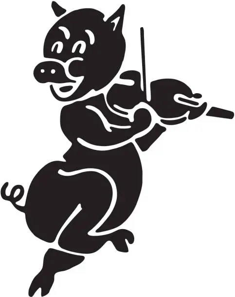 Vector illustration of Pig Playing Fiddle