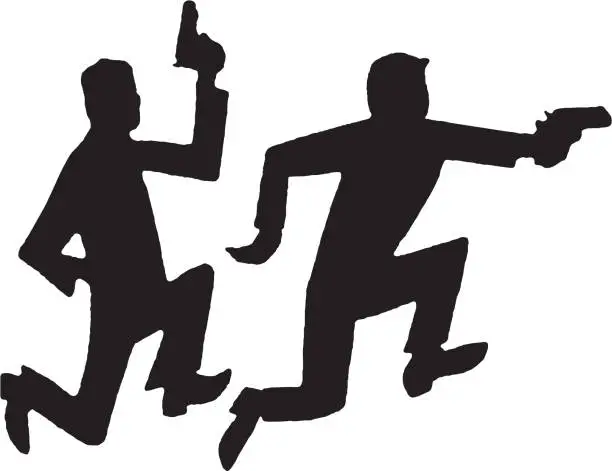 Vector illustration of Men With Guns Running