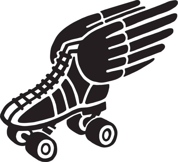 stockillustraties, clipart, cartoons en iconen met winged roller skate - rolschaatsen ijs of rolschaatsen