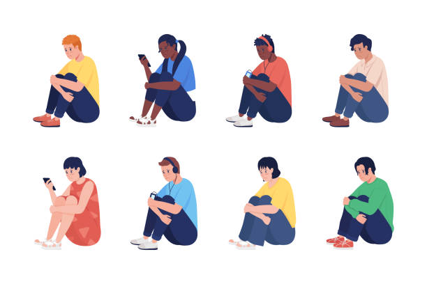Lonely sad teenager semi flat color vector character set Lonely sad teenager semi flat color vector character set. Sitting figure. Full body people on white. Teen issues isolated modern cartoon style illustration for graphic design and animation collection teenager sorry stock illustrations
