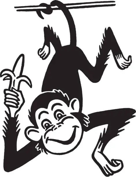 Vector illustration of Monkey with Banana Hanging from Tail