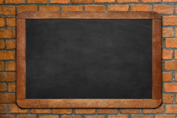 istock Empty green chalkboard texture hang on the brick wall. double frame from green board and brick background. image for background, wallpaper and copy space. bill board wood frame for add text 1328172911