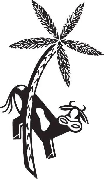 Vector illustration of Palm Tree and Cow