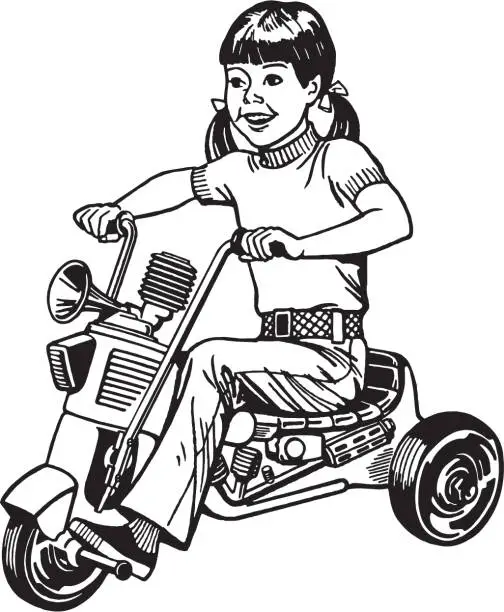 Vector illustration of Girl Riding Toy Motorbike