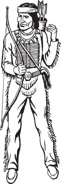 Vector illustration of Portrait of native American standing with bow in hand