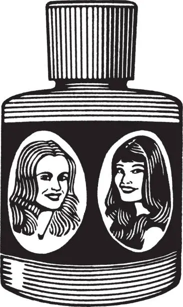 Vector illustration of Small Bottle With Women on the Label