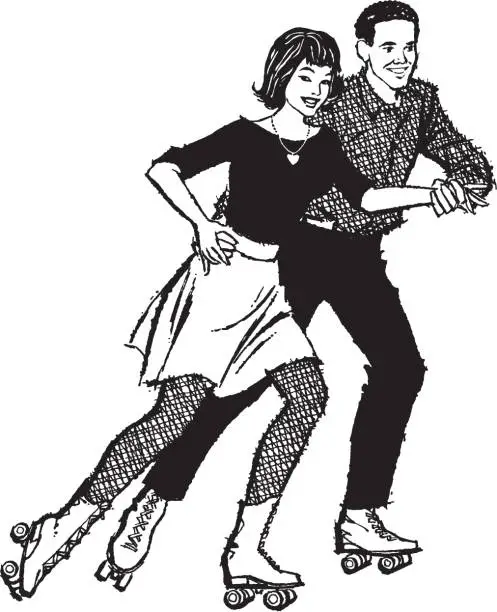 Vector illustration of Illustration of couple roller skating