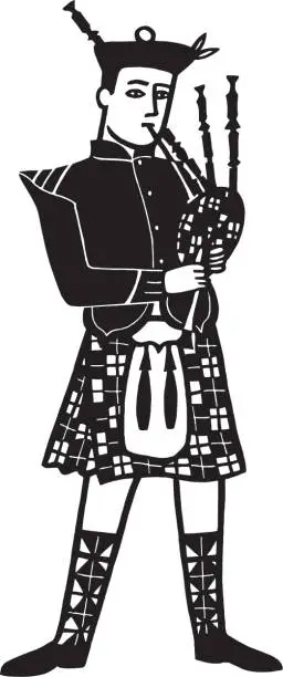 Vector illustration of Illustration of stereotypical Scottish man playing bagpipes