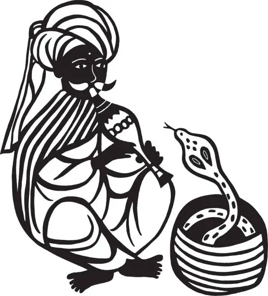 Vector illustration of Illustration of Indian snake charmer