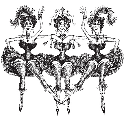 Illustration of three women cancan dancing