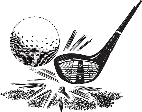 Golf club hitting golf ball