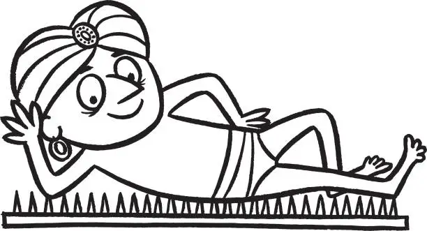 Vector illustration of Illustration of cartoon fakir on bed of nails