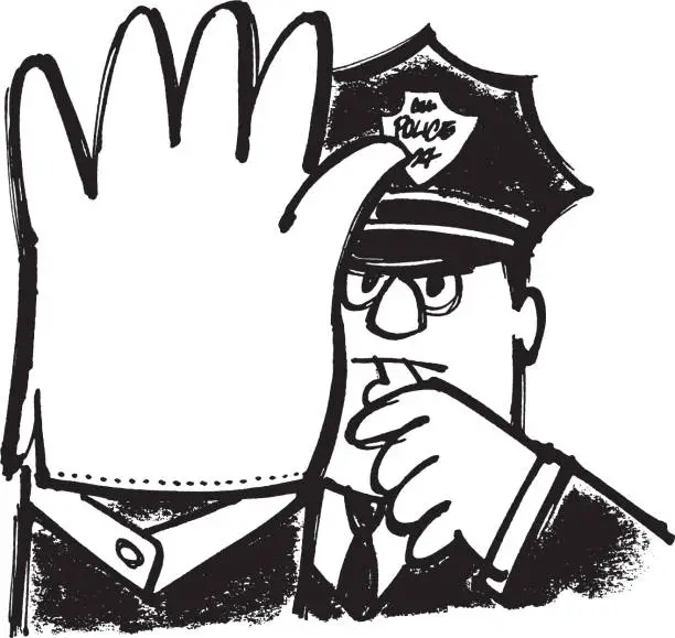 Vector illustration of Illustration of police officer showing stop gesture