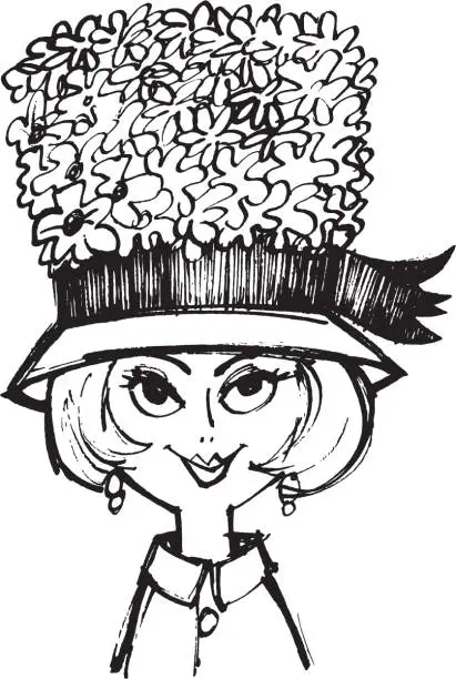 Vector illustration of Illustration of woman with lots of flowers on hat