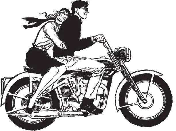 Vector illustration of Illustration of couple riding motorcycle