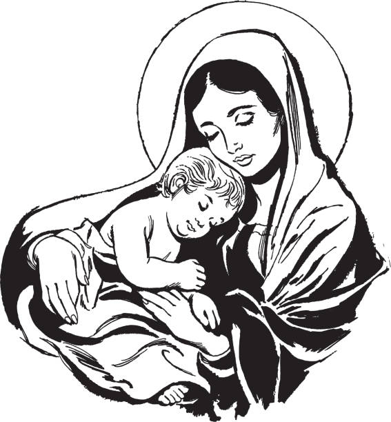 istock Illustration of Virgin Mary holding baby Jesus 1328176704