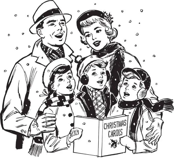 Vector illustration of Illustration of family singing Christmas songs