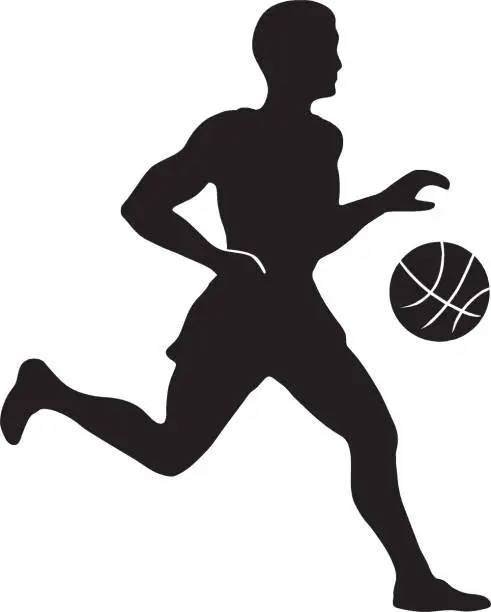 Vector illustration of View of man playing basketball