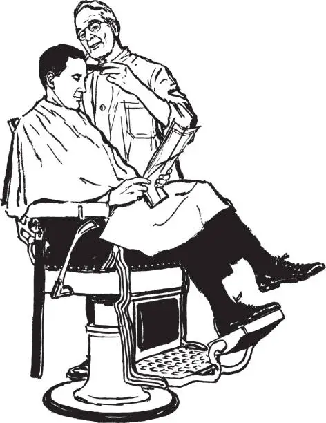 Vector illustration of Illustration of customer receiving haircut at barber shop