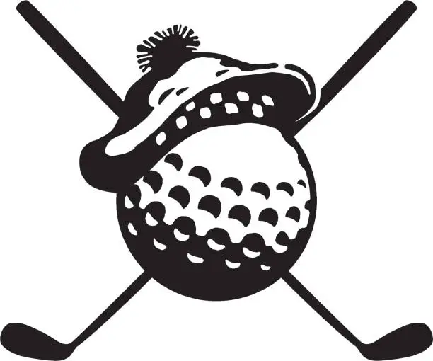 Vector illustration of Golf ball with golf clubs and special beret