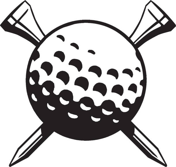 istock View of golf ball with golf ball stand crossed behind 1328177040