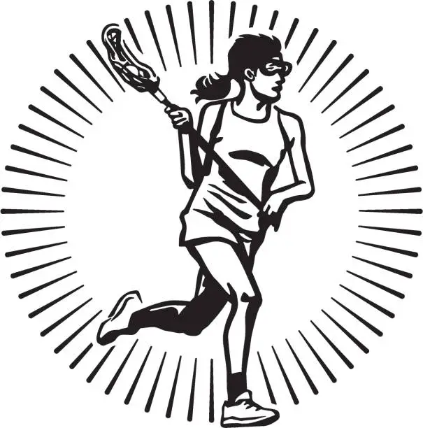 Vector illustration of View of woman playing lacrosse