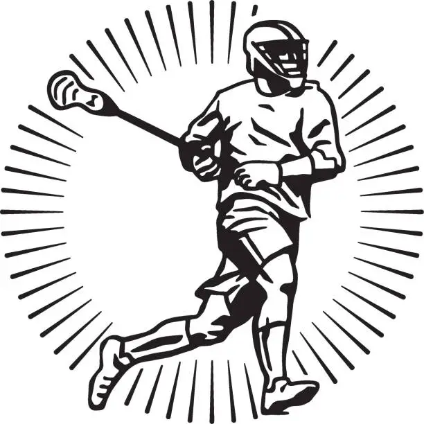 Vector illustration of View of man playing lacrosse