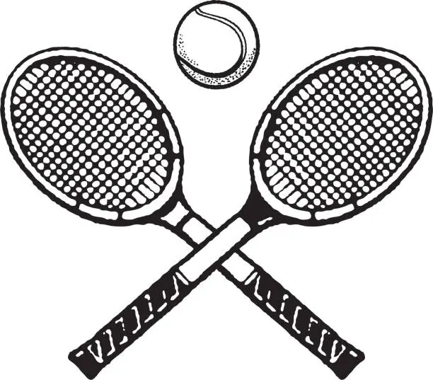 Vector illustration of Tennis ball and two tennis rackets