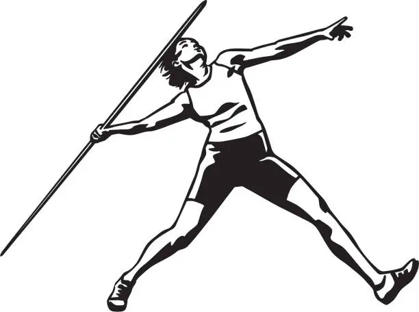 Vector illustration of Female athlete throwing javelin