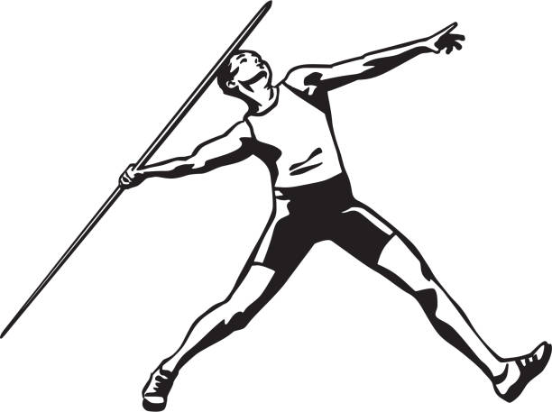 männlicher athlet, der speerwurf wirft - javelin stock-grafiken, -clipart, -cartoons und -symbole