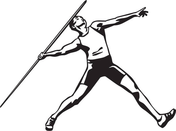 ilustrações, clipart, desenhos animados e ícones de atleta masculino jogando dardo - javelin