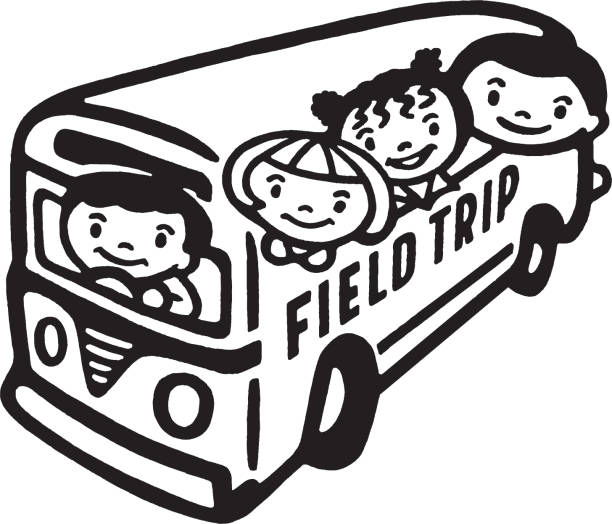 illustrazioni stock, clip art, cartoni animati e icone di tendenza di bambini sorridenti in autobus - field trip illustrations