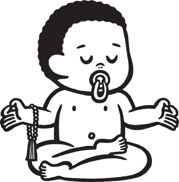 Illustration of meditating baby Illustration of meditating baby Babies Only stock illustrations