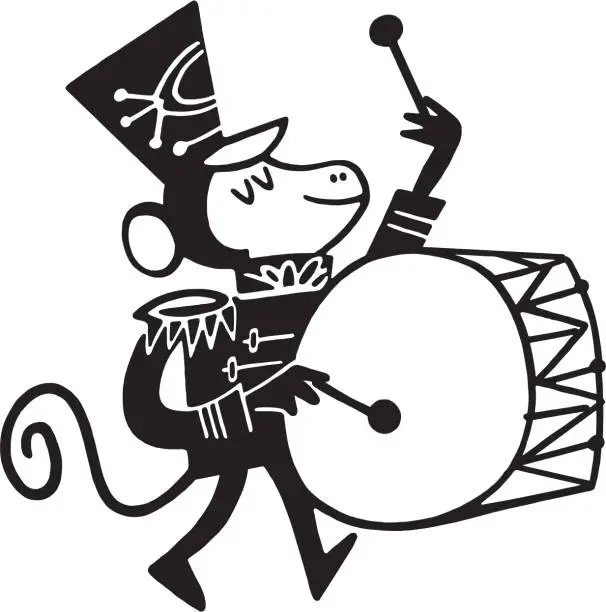 Vector illustration of Monkey playing drum