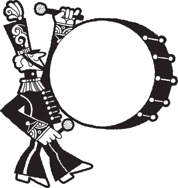 Vector illustration of Side view of man playing drum