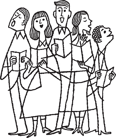 Illustration of singing choir of five people